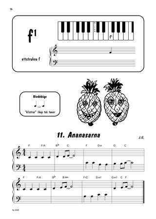 Exempel med notbild från pianoskolan Pianobus 1: Nybörjarskola för piano & keyboard