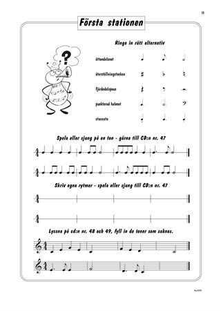 Exempel med notbild och illustration från pianoskolan Pianobus 2: Piano & keyboardskola