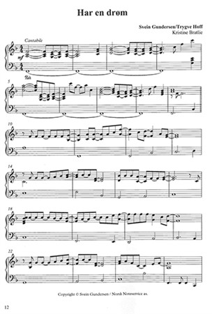 Notbild från pianohäftet Hits and Lovely Tunes 1