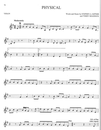 Notbild från fiolboken 101 Popular Songs Violin med arrangemang för solofiol