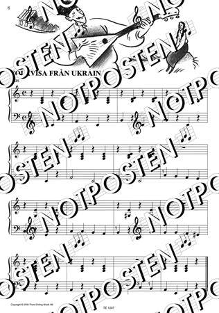 Notbild med basstämma från notboken Pianot och jag Fyrhändigt